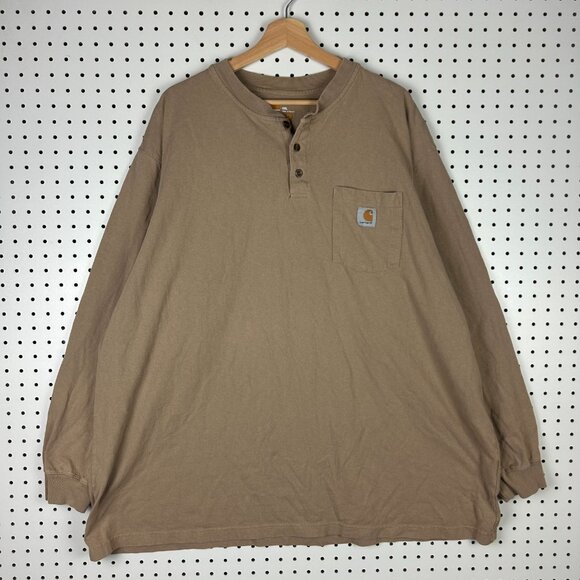 Carhartt Other - Carhartt Henley Long Sleeve T Shirt Men 4XL Tan Brown Pocket Work Wear Dearborn